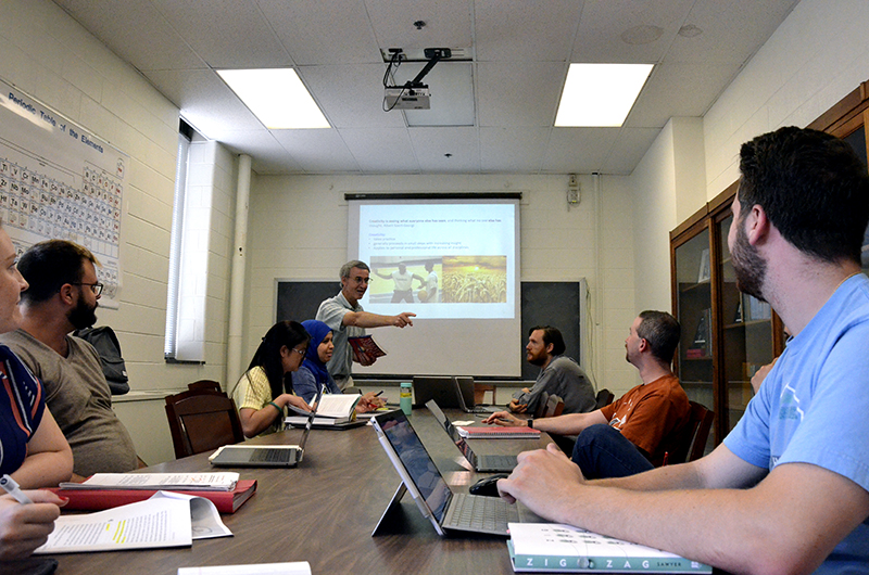 Fraser Fleming, PhD, head of the chemistry department in the College of Arts and Sciences, teaching the course.